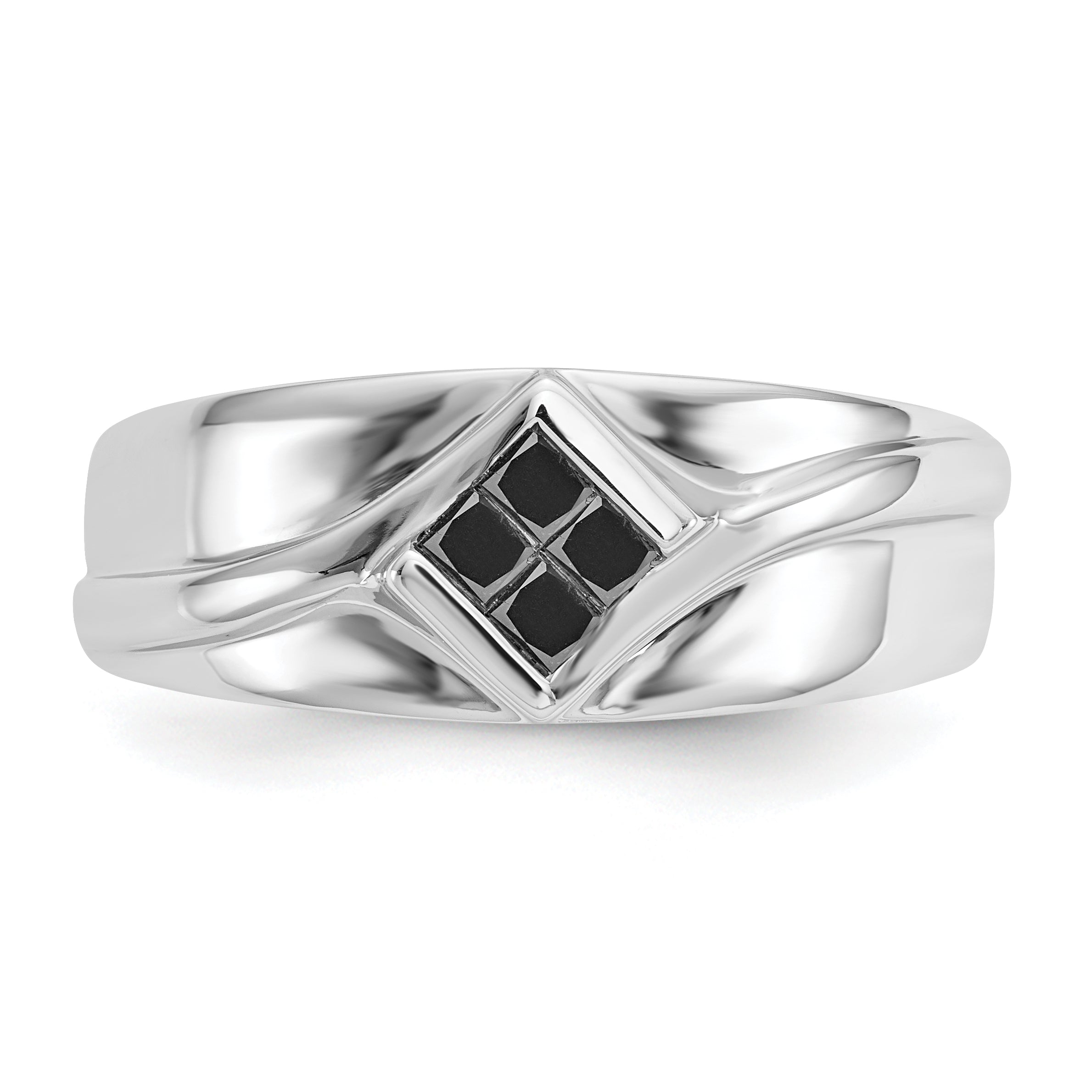14k White Gold Black Diamond Mens Ring