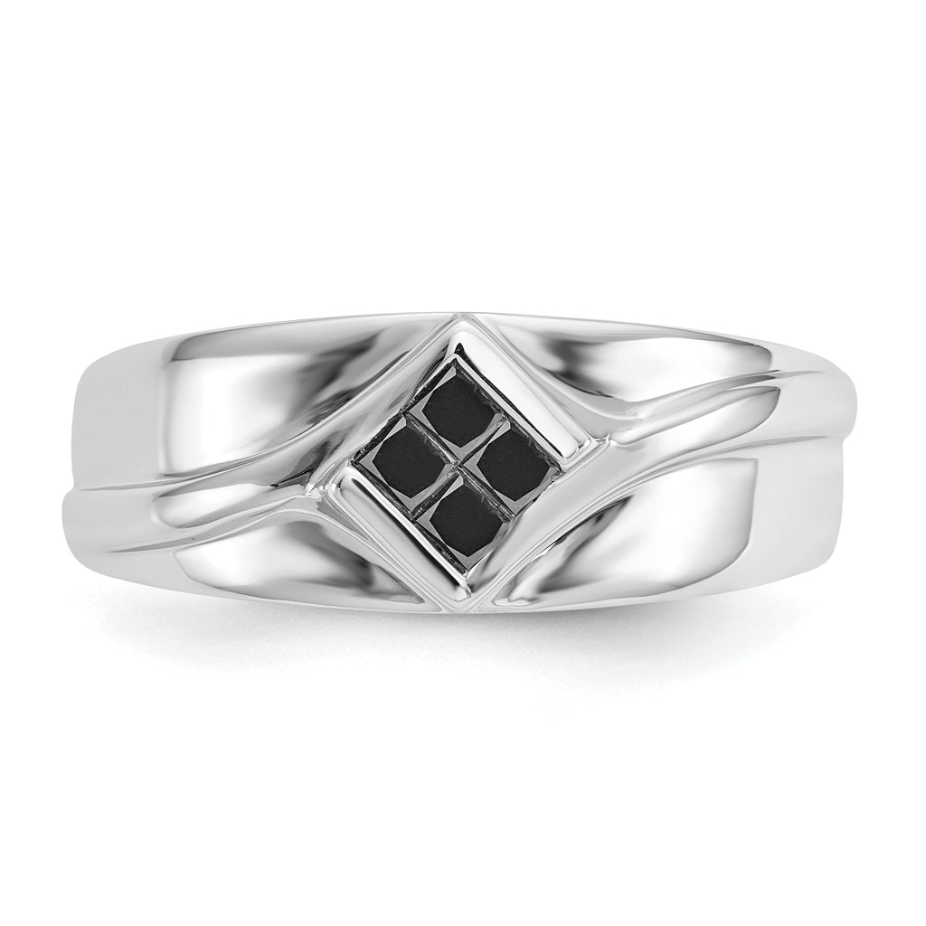 14k White Gold Black Diamond Mens Ring