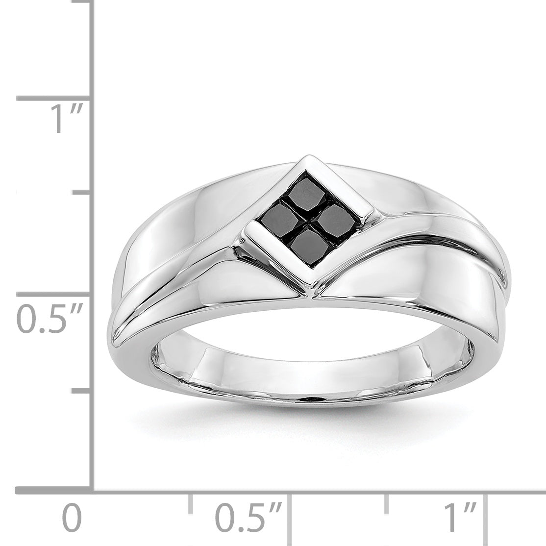 14k White Gold Black Diamond Mens Ring