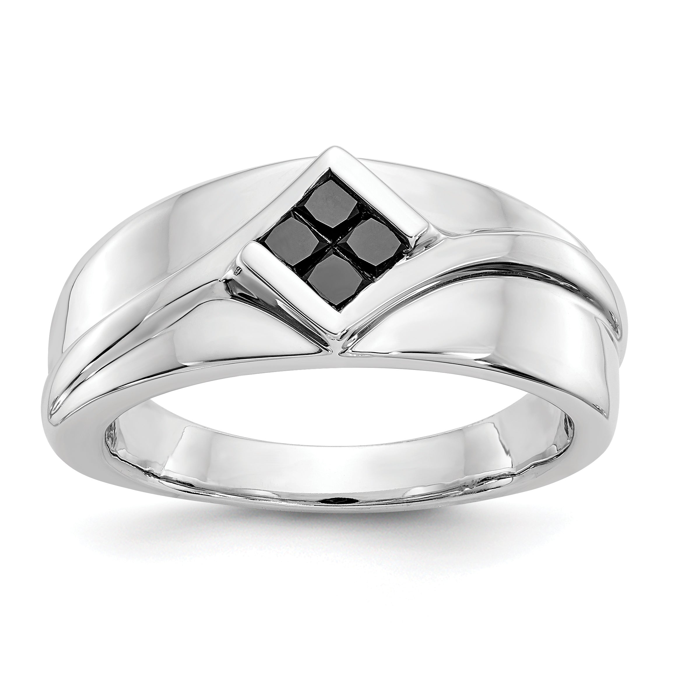 14k White Gold Black Diamond Mens Ring Main image