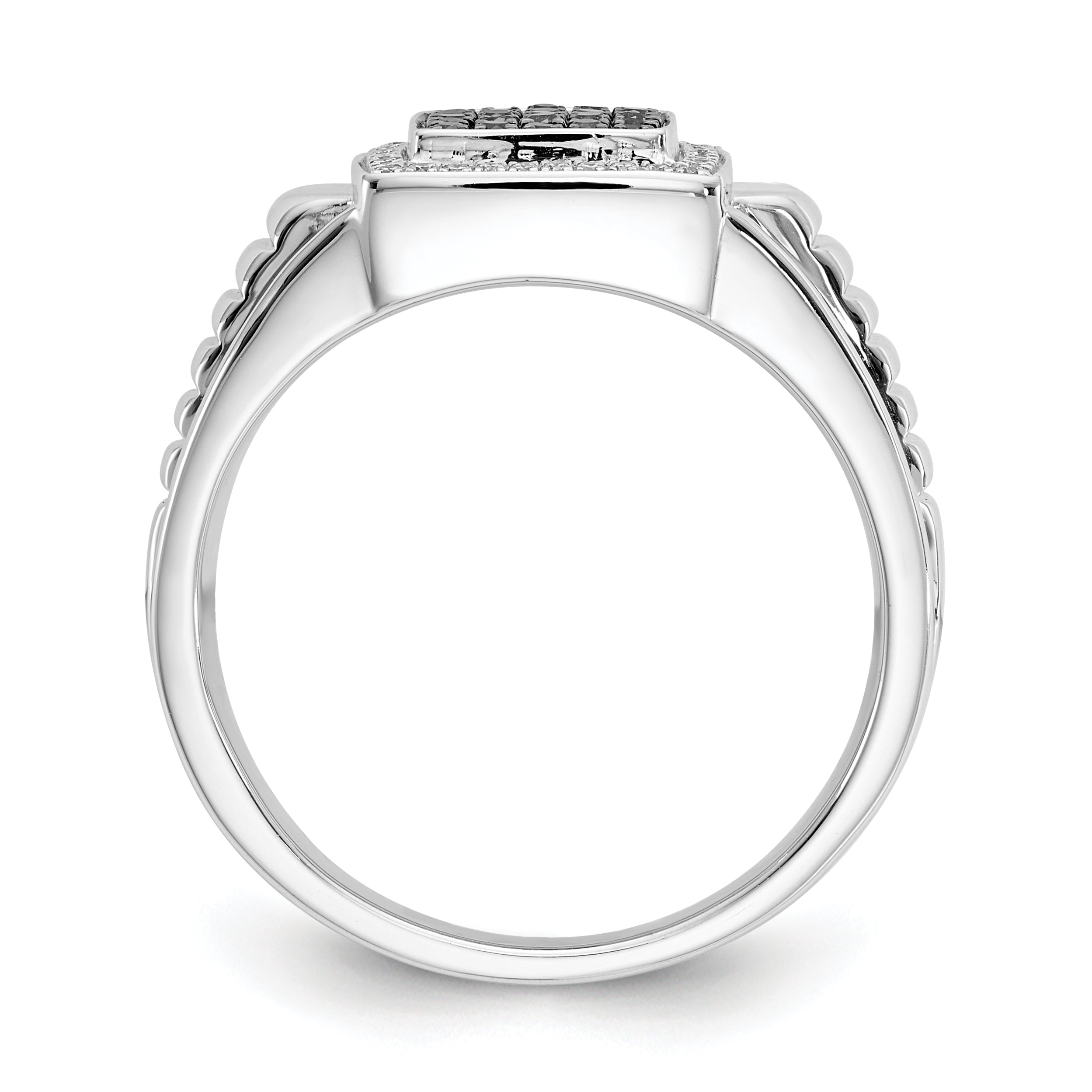 14k White Gold Black and White Diamond Mens Ring