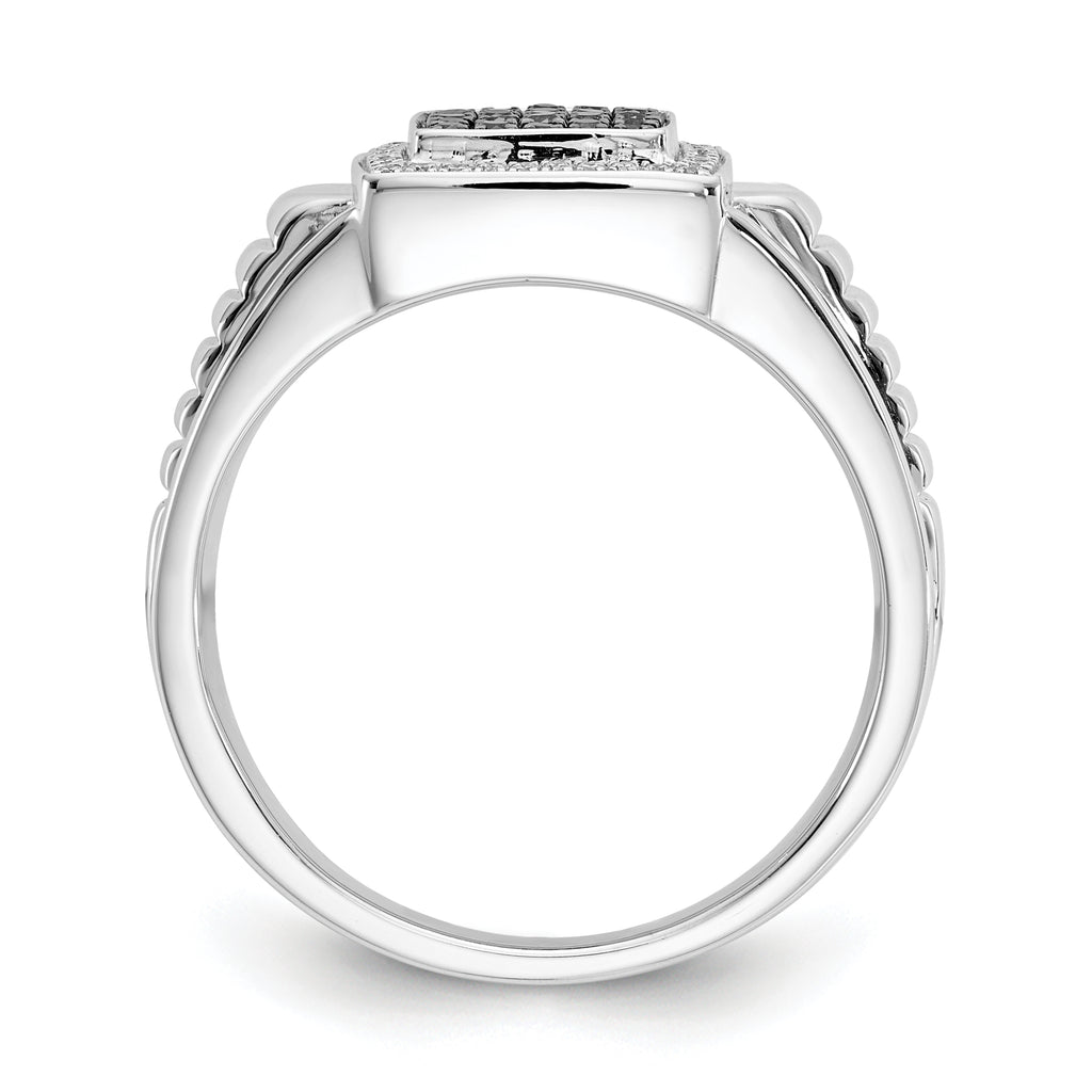 14k White Gold Black and White Diamond Mens Ring