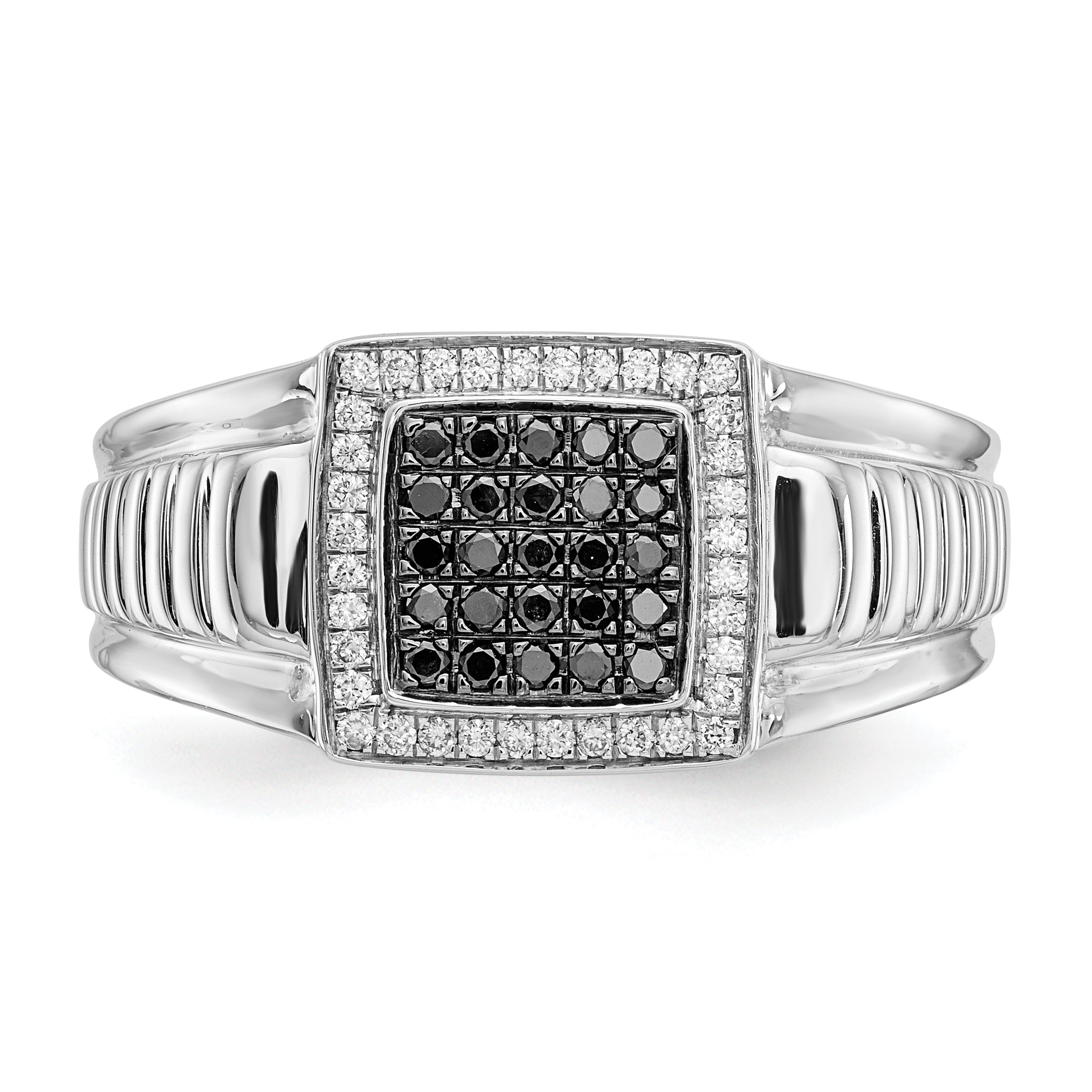 14k White Gold Black and White Diamond Mens Ring