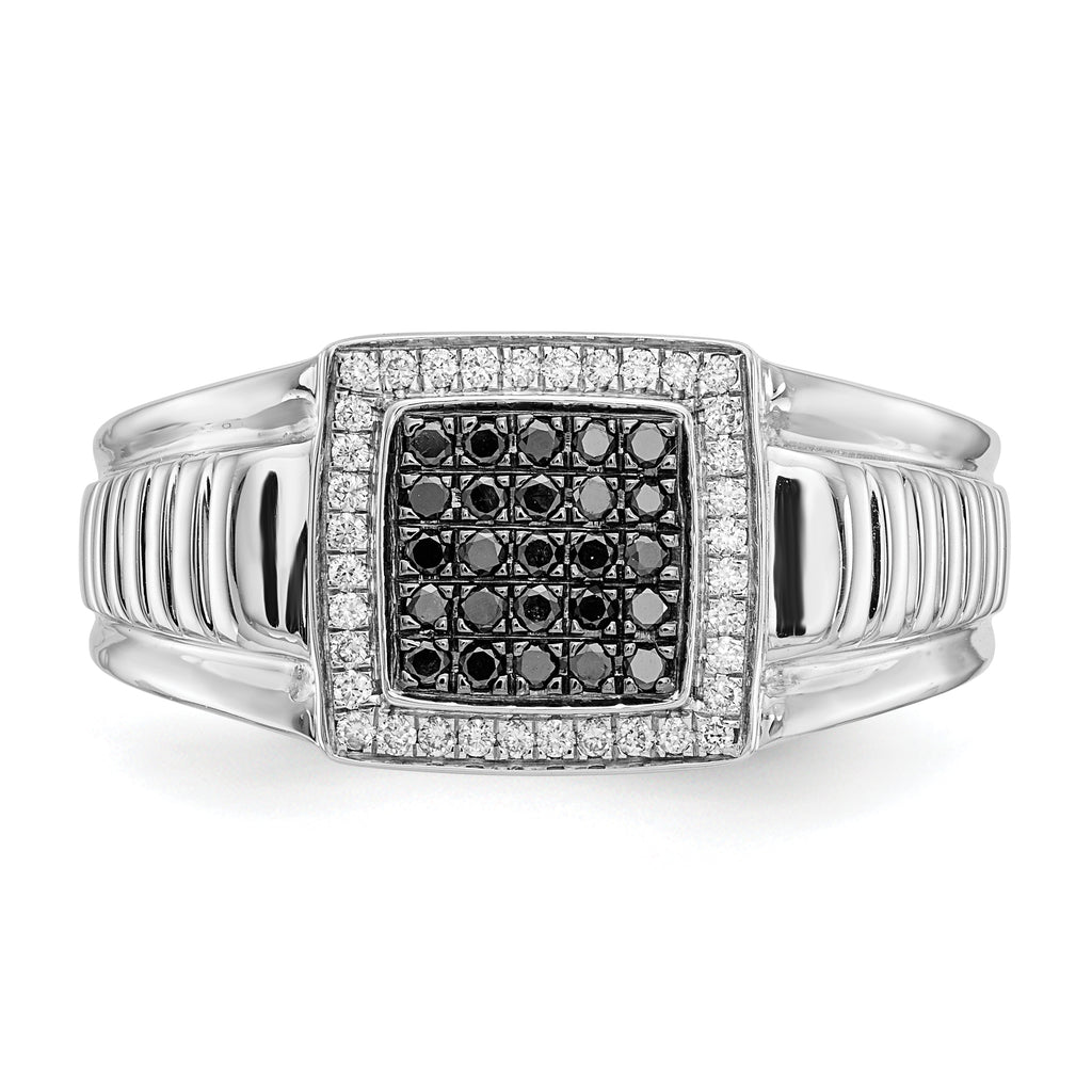 14k White Gold Black and White Diamond Mens Ring