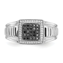 14k White Gold Black and White Diamond Mens Ring