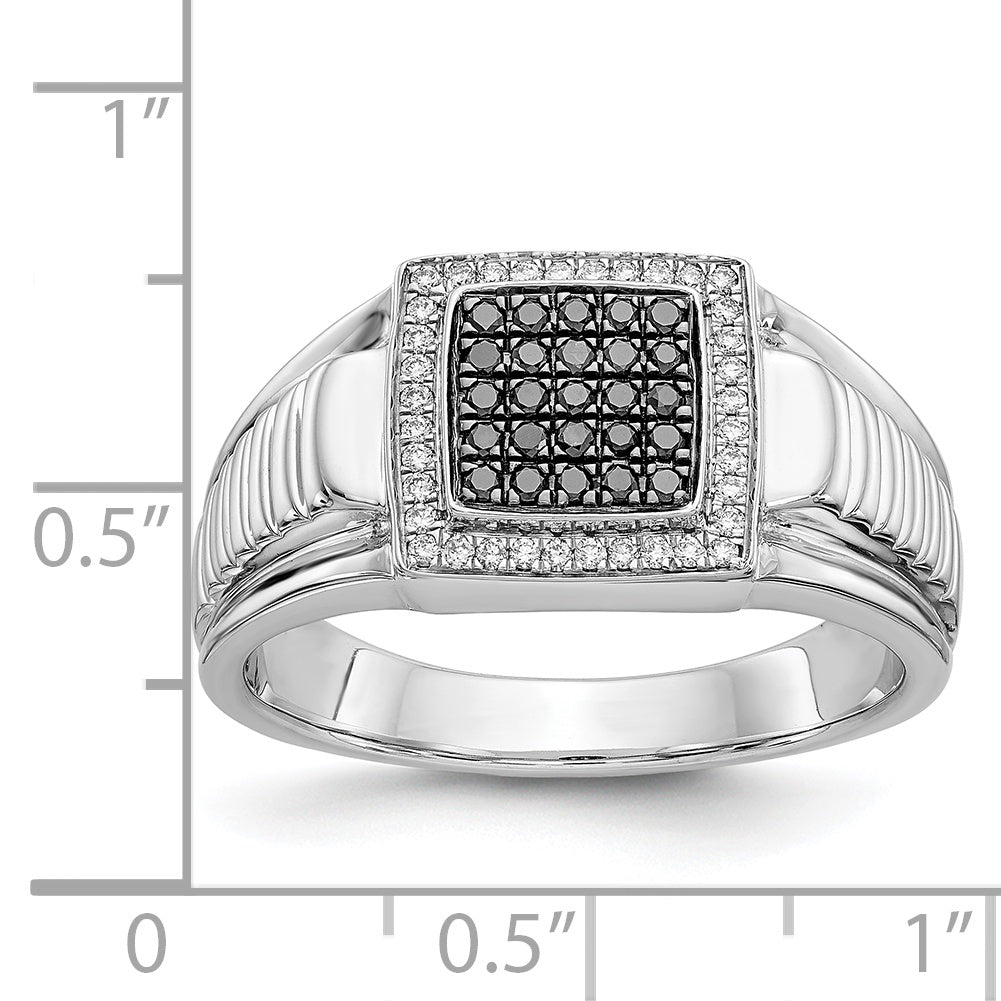 14k White Gold Black and White Diamond Mens Ring