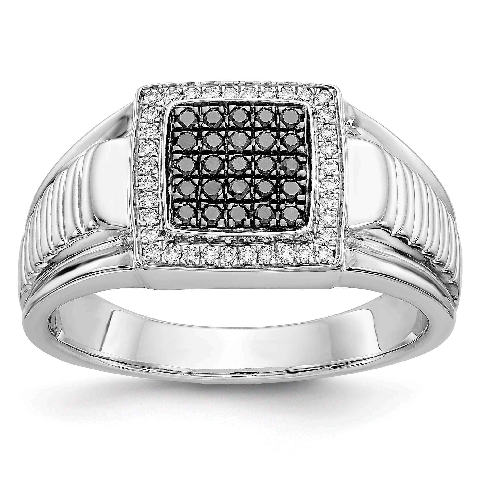 14k White Gold Black and White Diamond Mens Ring Main image