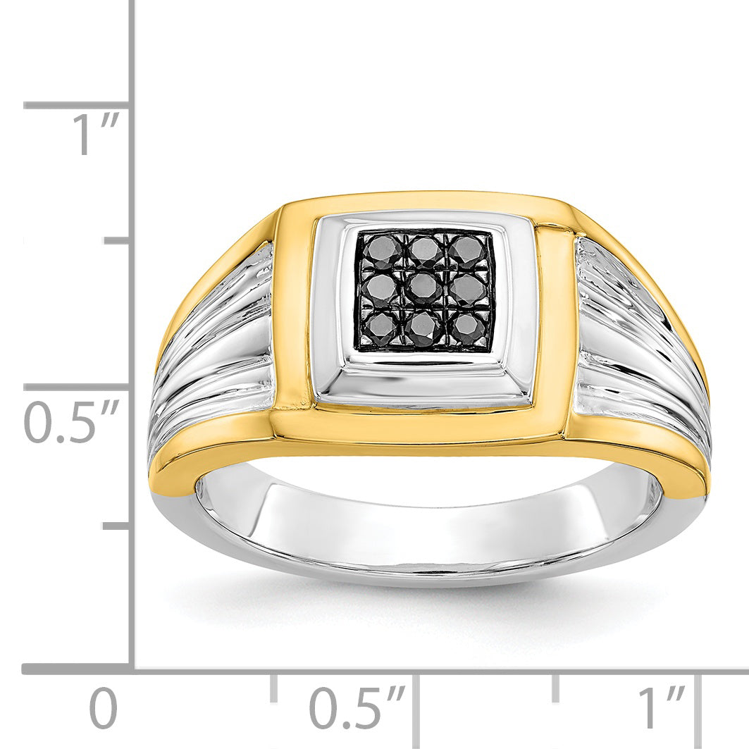 14k Two-tone Black Diamond Mens Ring