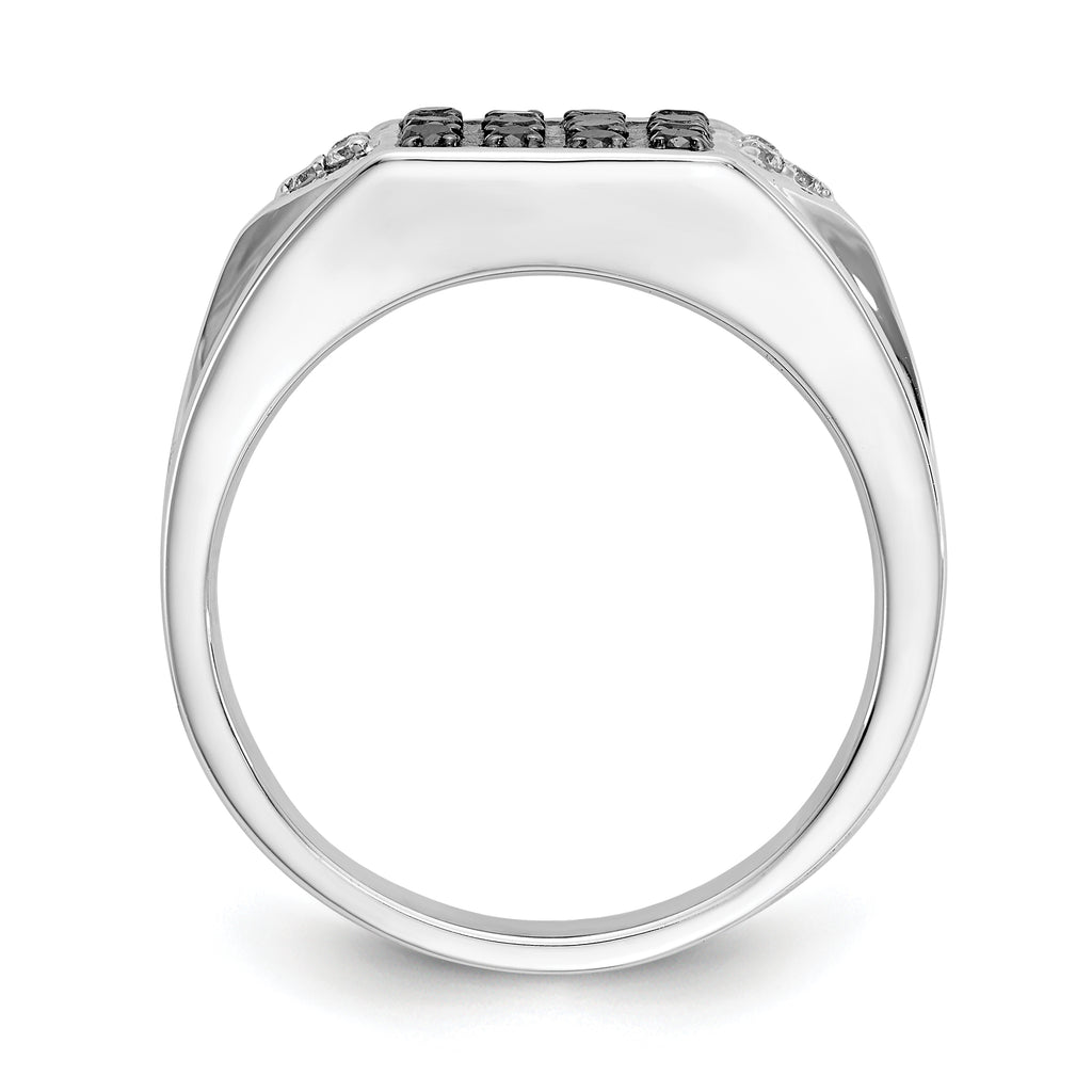 14k White Gold Black and White Diamond Mens Ring