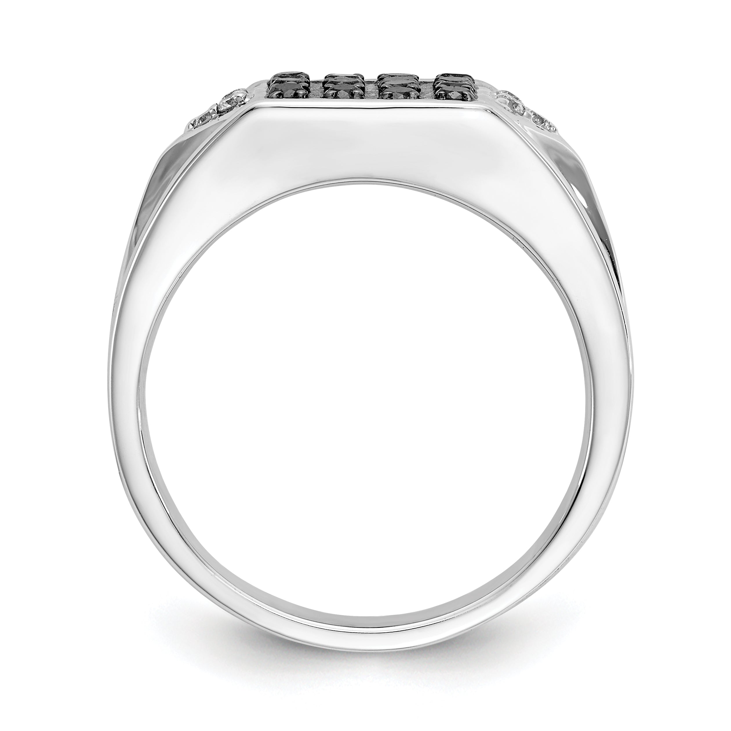 14k White Gold Black and White Diamond Mens Ring