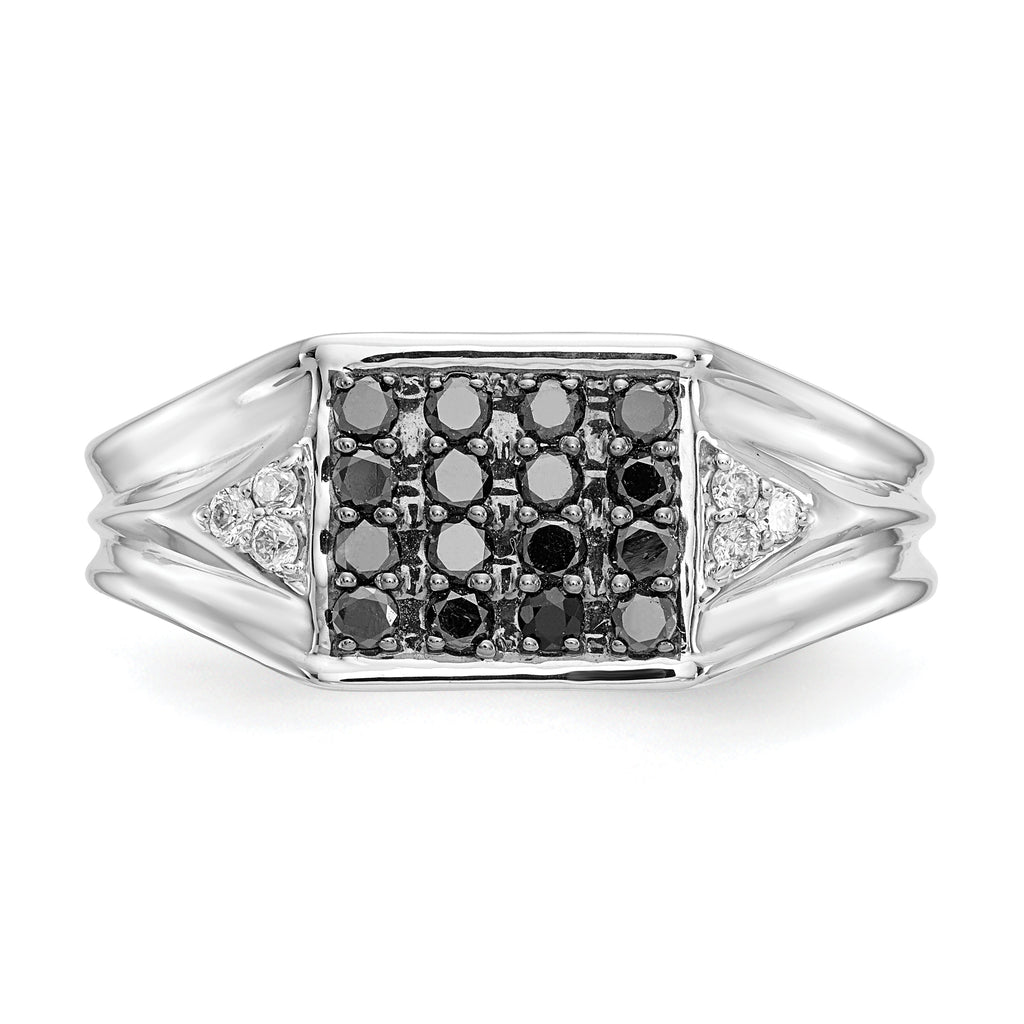 14k White Gold Black and White Diamond Mens Ring