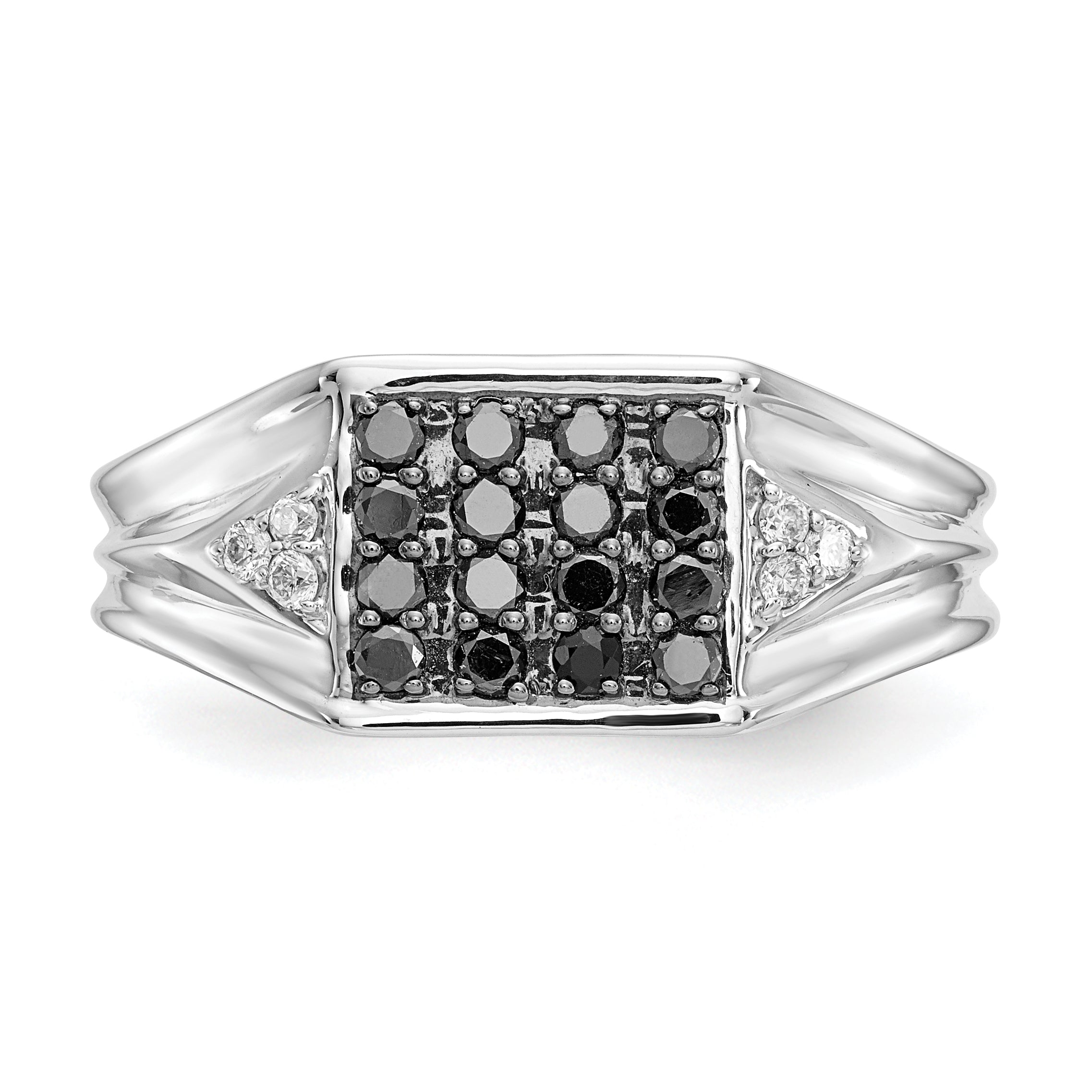 14k White Gold Black and White Diamond Mens Ring