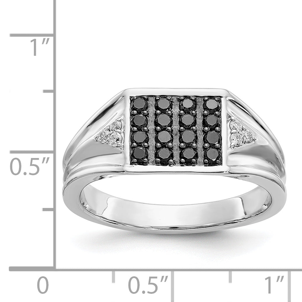 14k White Gold Black and White Diamond Mens Ring