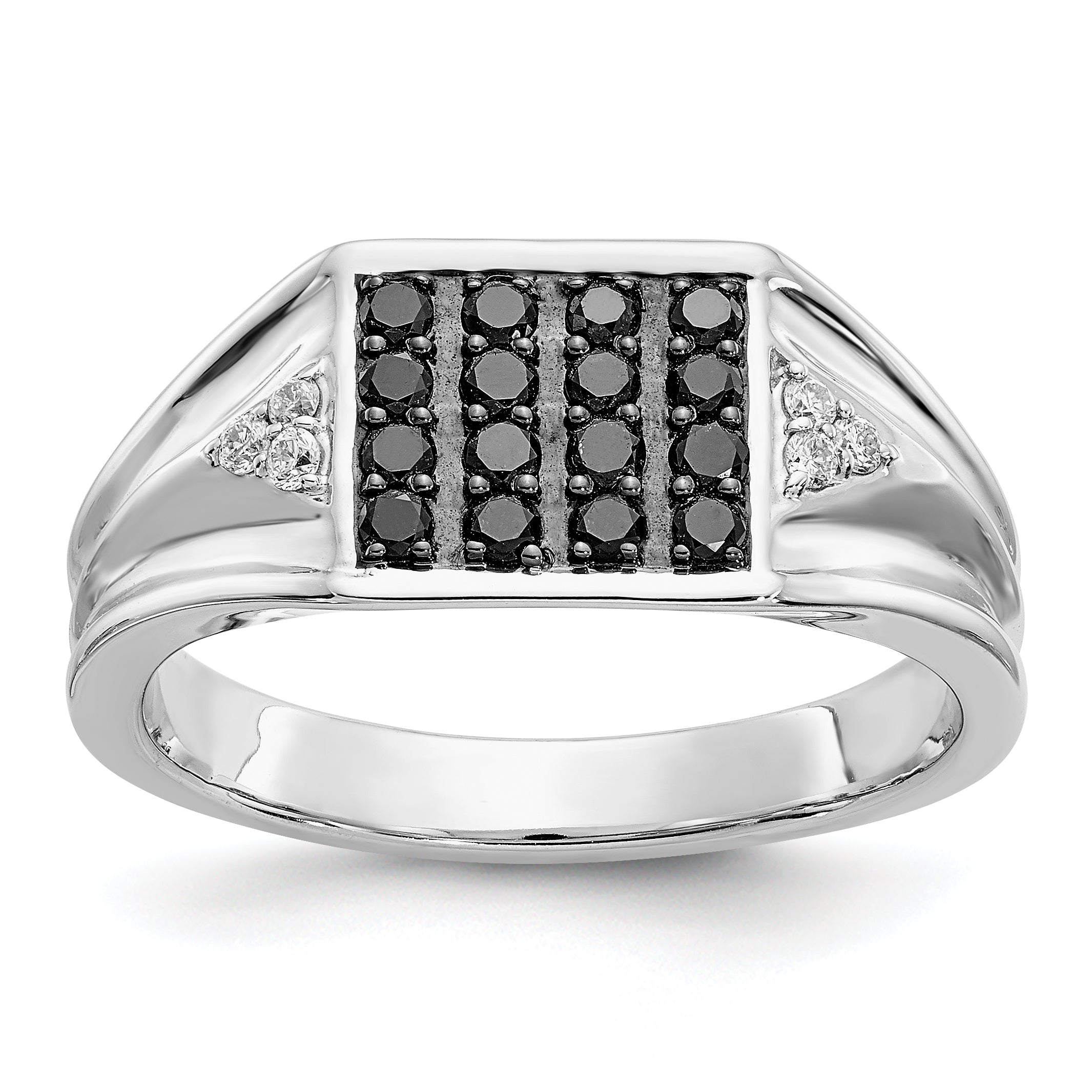 14k White Gold Black and White Diamond Mens Ring Main image