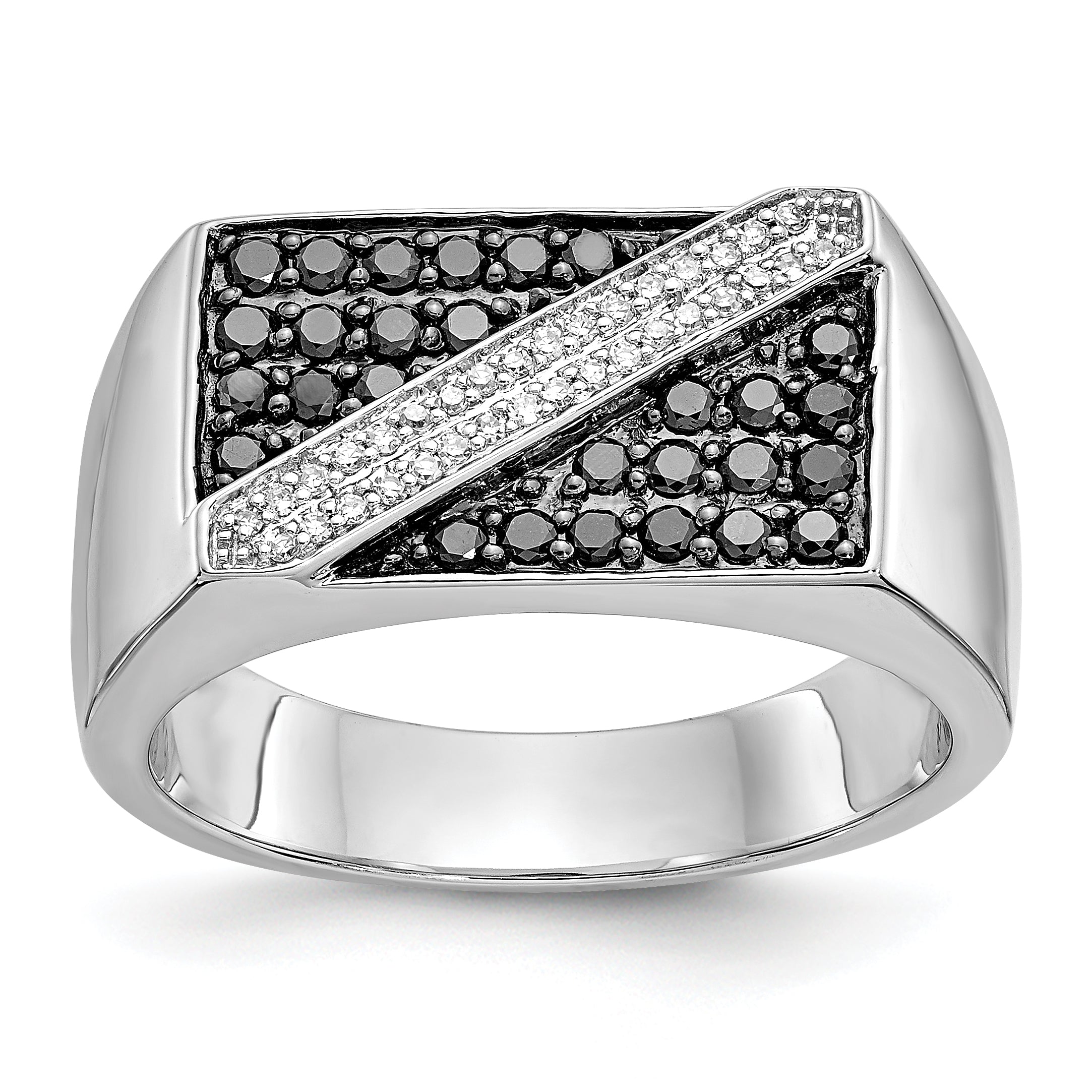 14k White Gold Black and White Diamond Mens Ring Main image