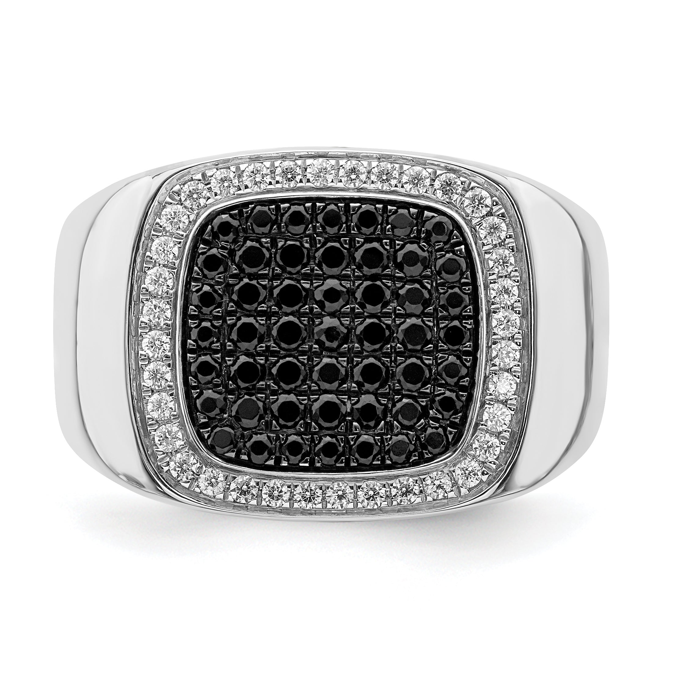14k White Gold Black and White Diamond Mens Ring