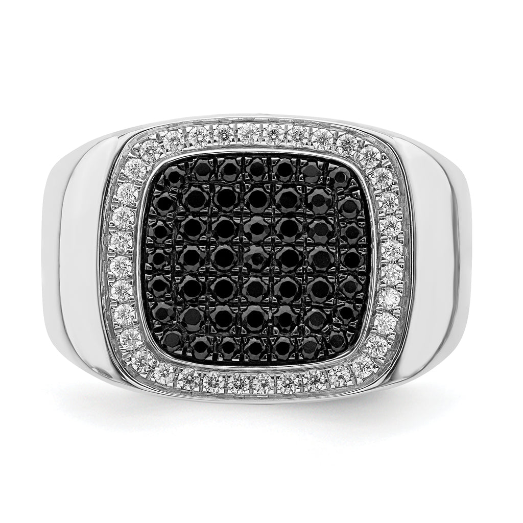 14k White Gold Black and White Diamond Mens Ring