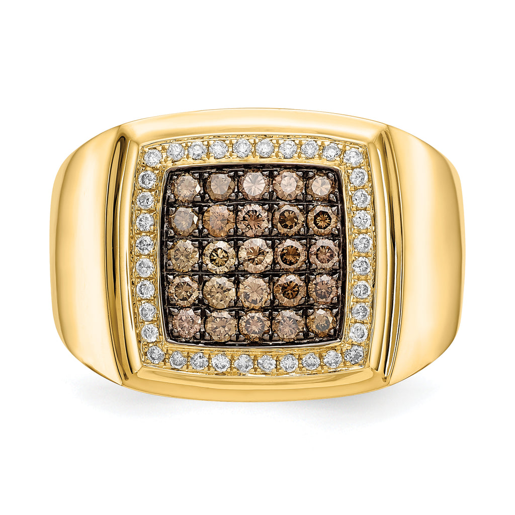 14k Champagne and White Diamond Mens Ring