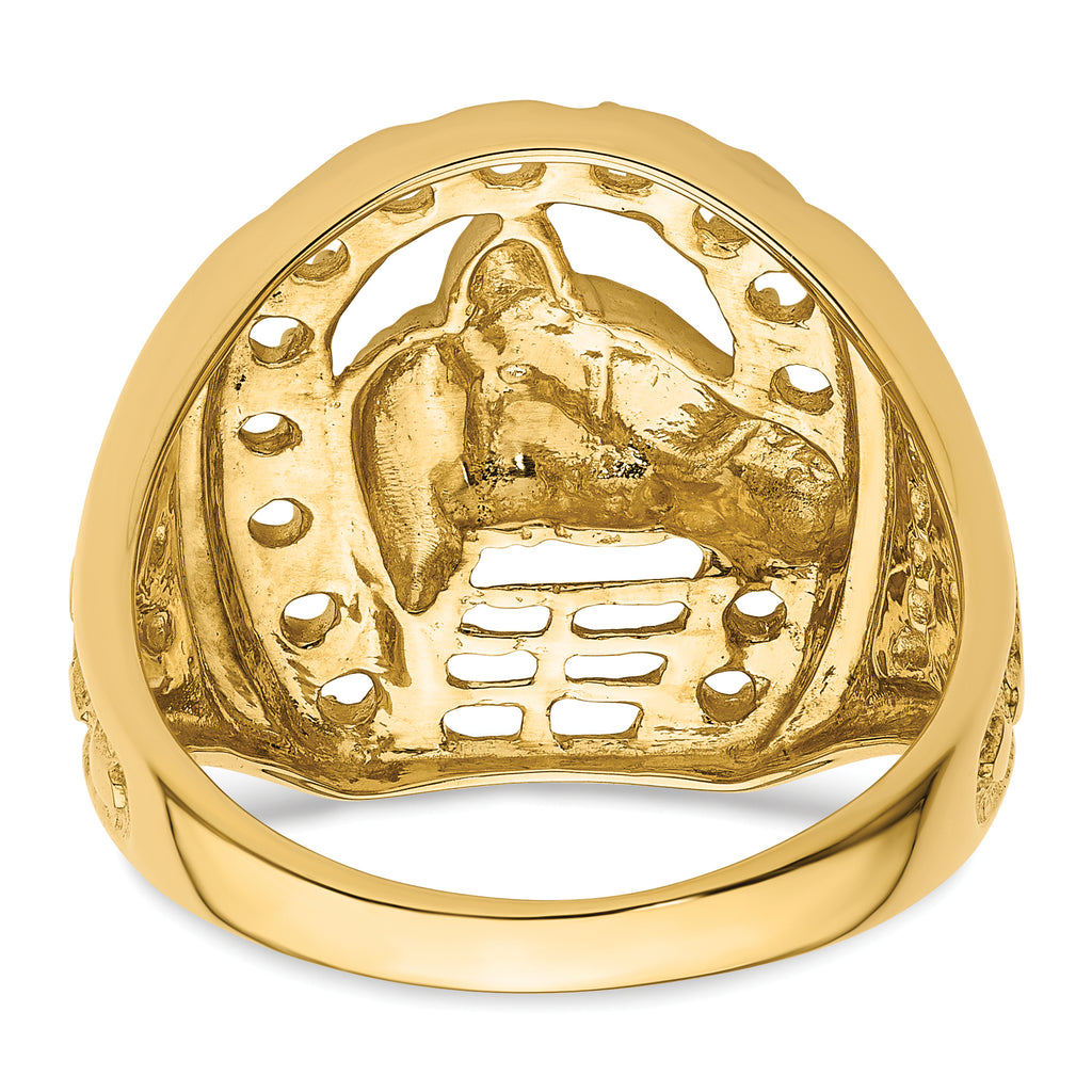 14k Horseshoe w/Horse in Center Mens Ring Mounting (No Stones Included)