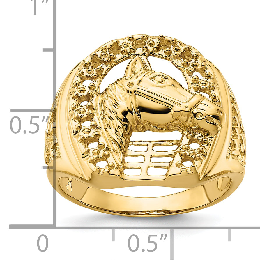 14k Horseshoe w/Horse in Center Mens Ring Mounting (No Stones Included)