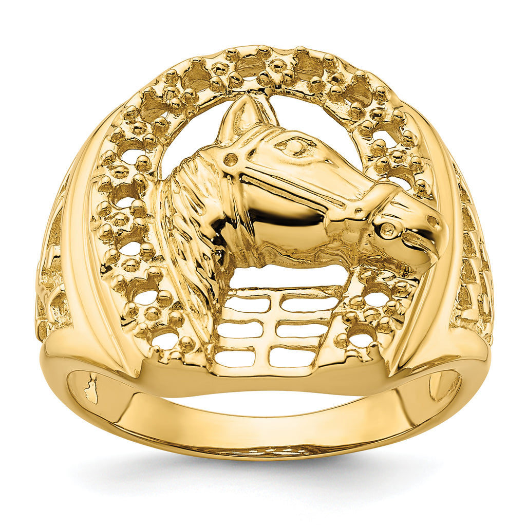 14k Horseshoe w/Horse in Center Mens Ring Mounting (No Stones Included)