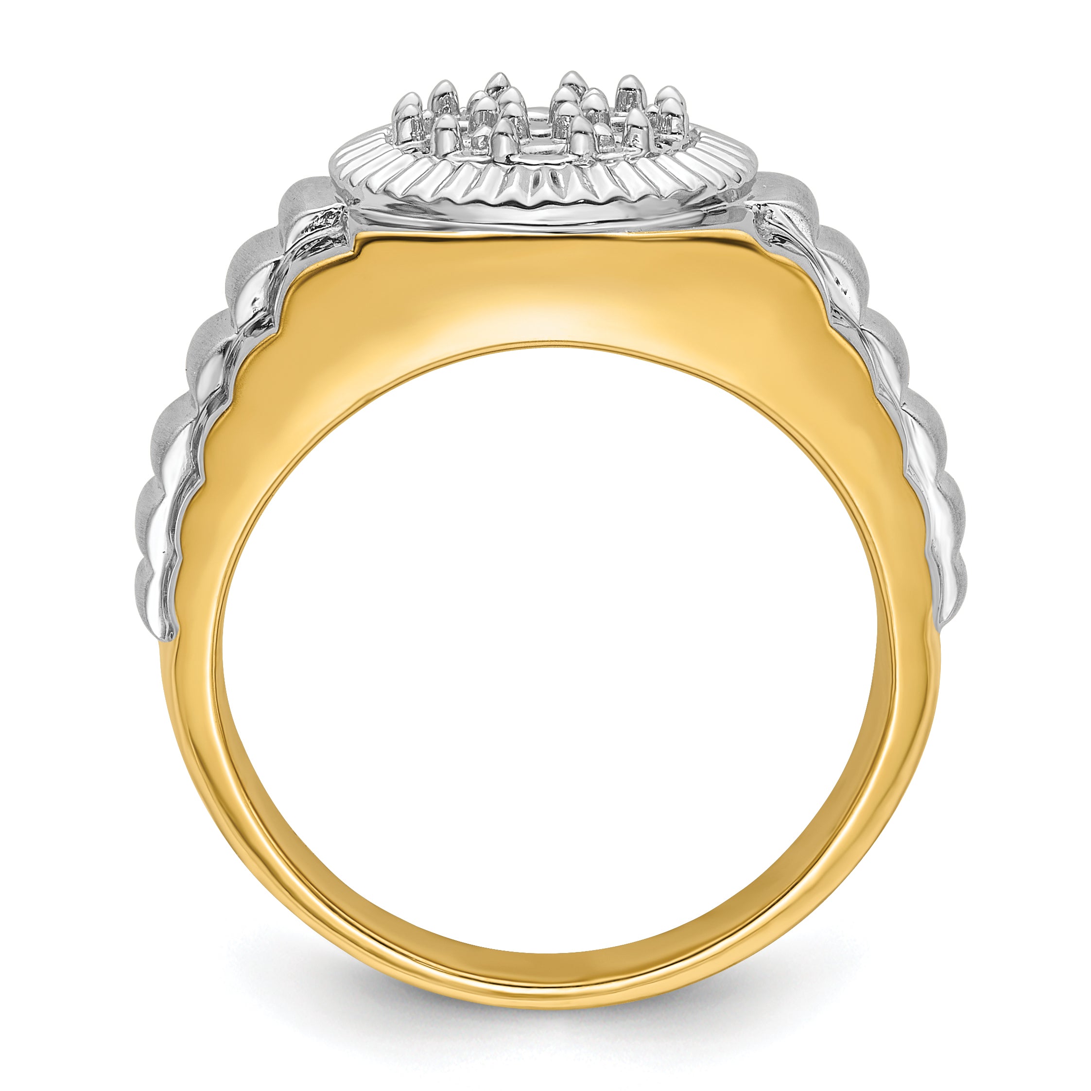 14k Two-tone Fancy Ridged-Sides Mens Diamond Ring Mounting (No Stones Included) Secondary image