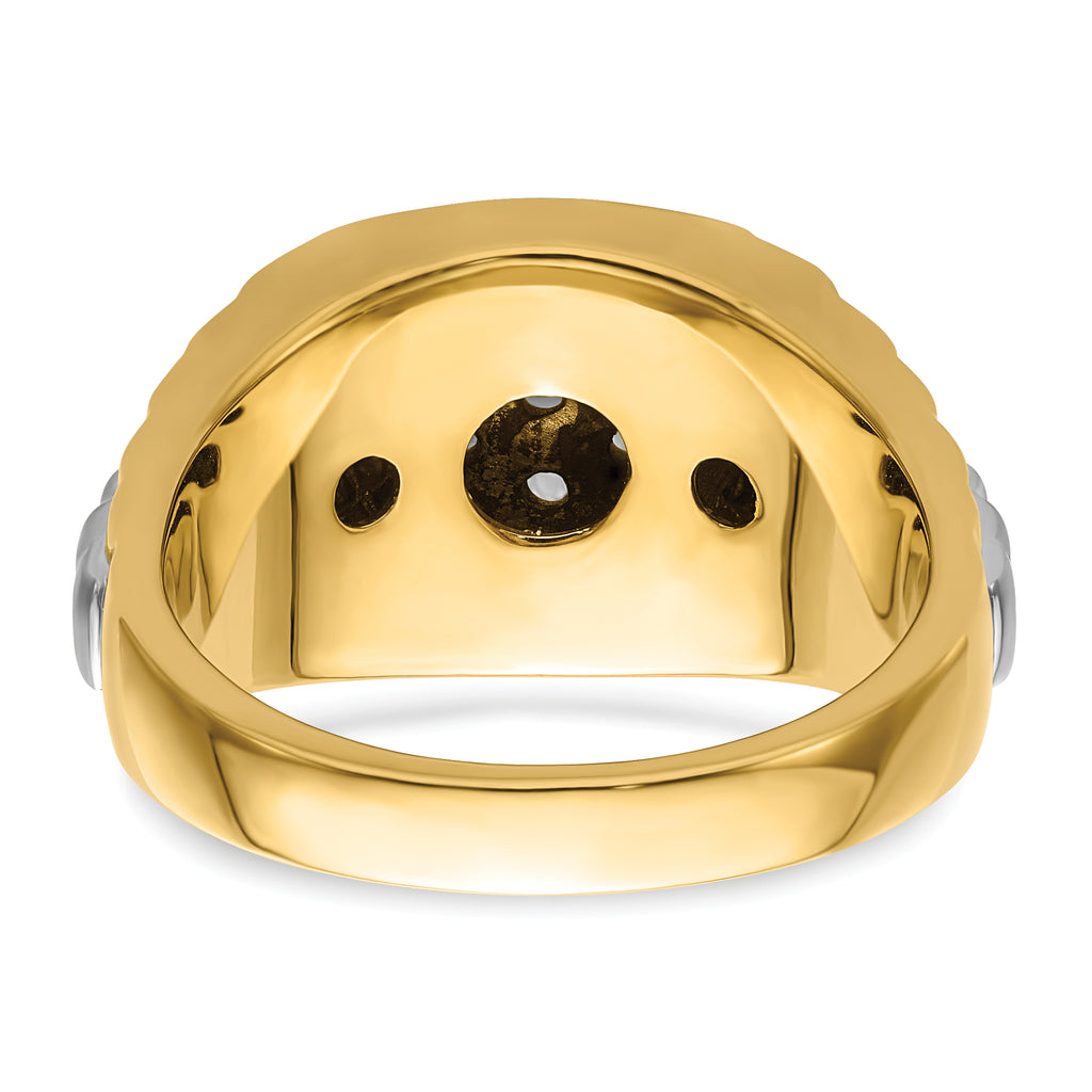 14k Two-tone Fancy Ridged-Sides Mens Diamond Ring Mounting (No Stones Included)