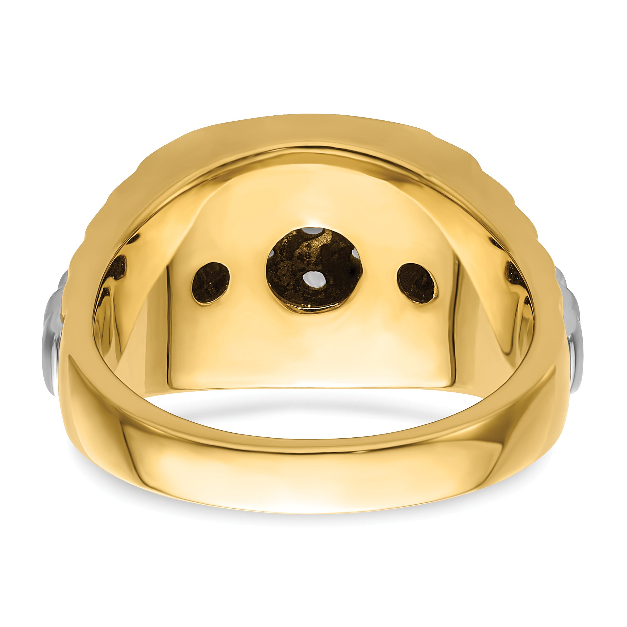 14k Two-tone Fancy Ridged-Sides Mens Diamond Ring Mounting (No Stones Included)