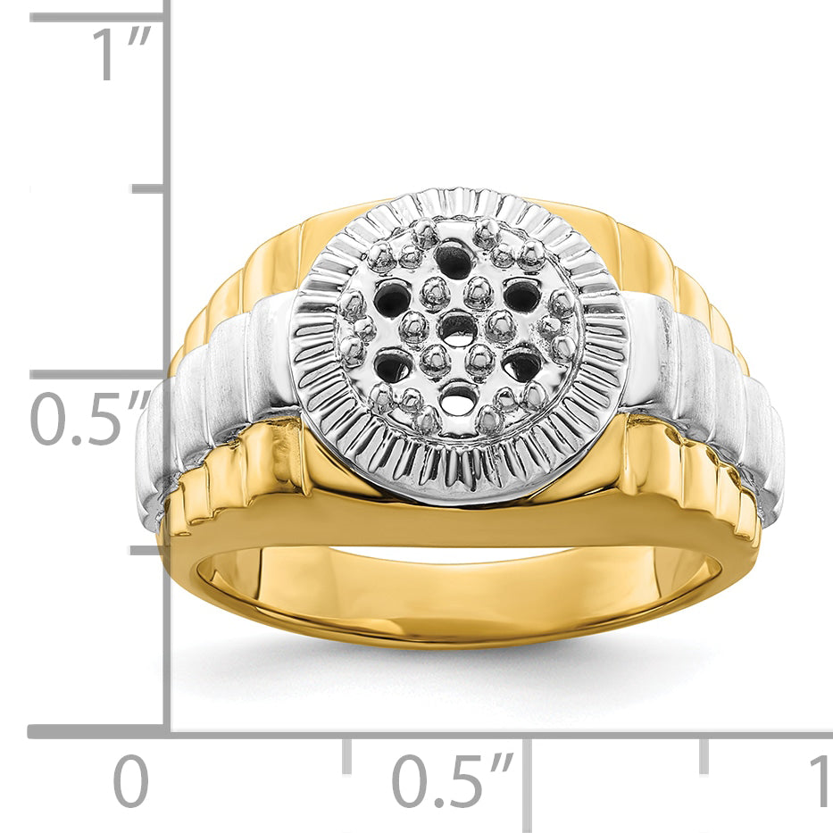 14k Two-tone Fancy Ridged-Sides Mens Diamond Ring Mounting (No Stones Included)