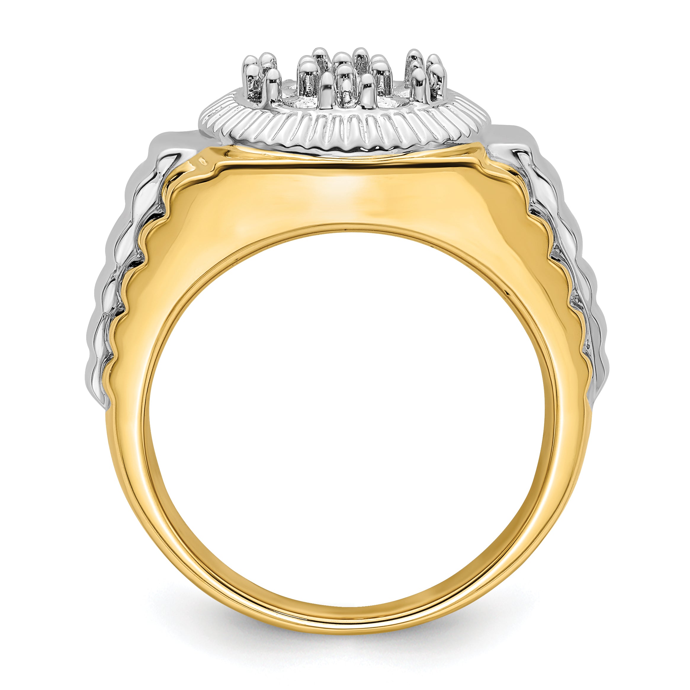 14k Two Tone Fancy Ridged-Sides 1ct Mens Diamond Ring Mounting (No Stones Included)