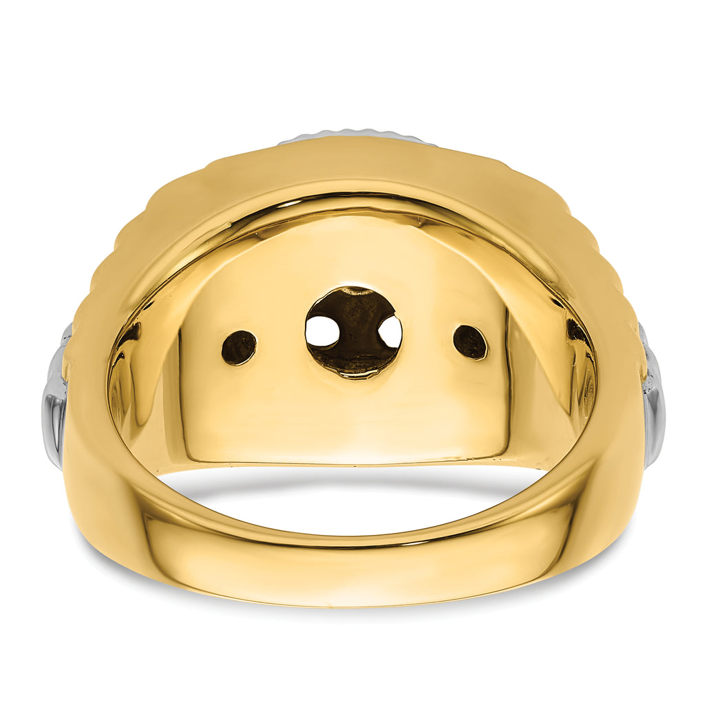 14k Two Tone Fancy Ridged-Sides 1ct Mens Diamond Ring Mounting (No Stones Included)