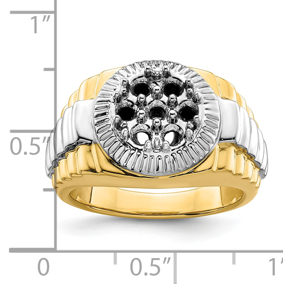14k Two Tone Fancy Ridged-Sides 1ct Mens Diamond Ring Mounting (No Stones Included)