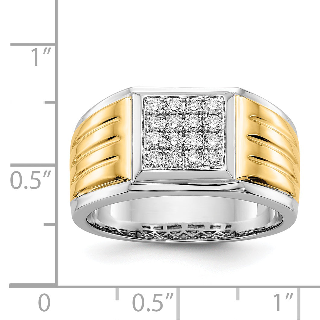 14k Two-tone Diamond Square Mens Ring