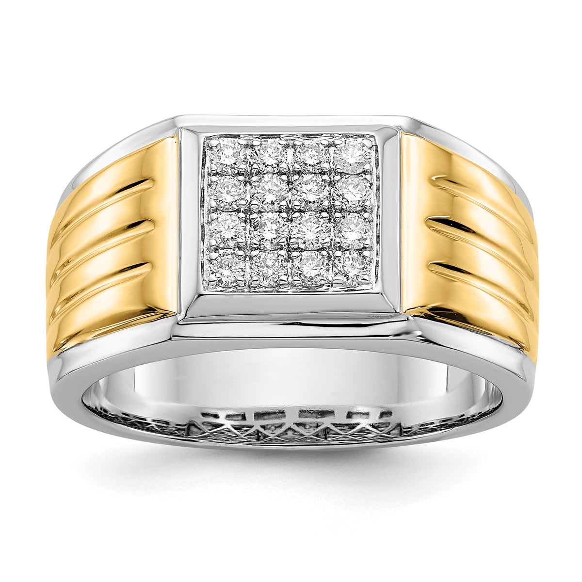 14k Two-tone Diamond Square Mens Ring