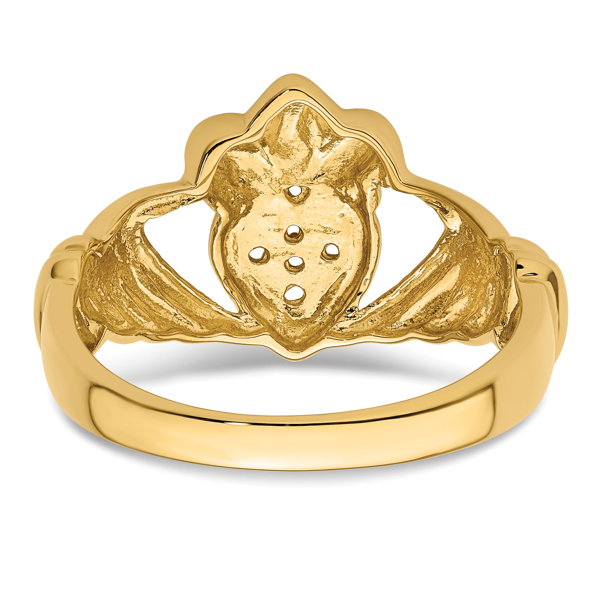 14k Polished .06ct. Diamond Mens Claddagh Ring Mounting (No Stones Included)