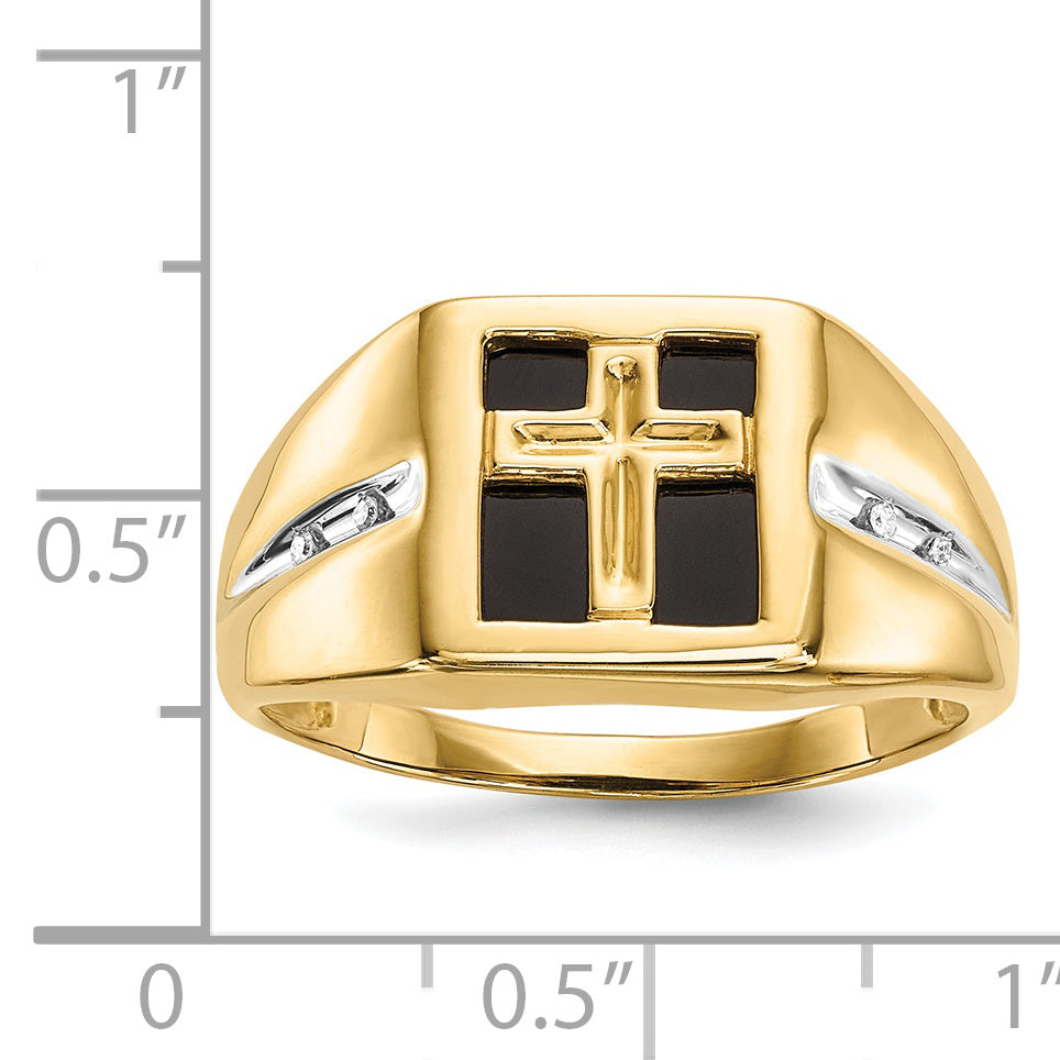 14k Onyx and Diamond Cross Mens Ring
