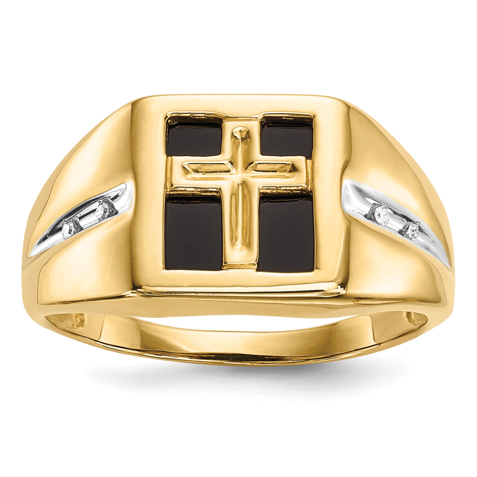 14k Onyx and Diamond Cross Mens Ring Main image