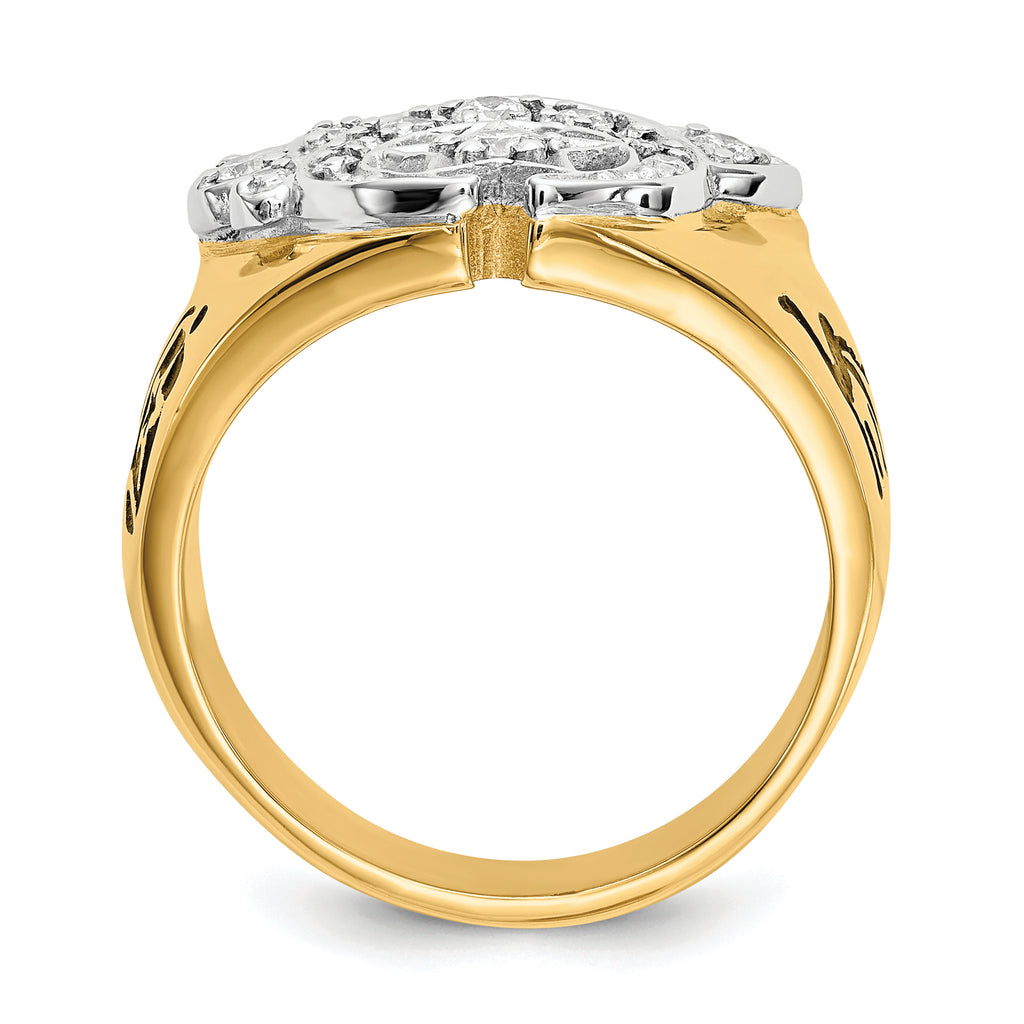 14k Two-tone Men's Polished Diamond Masonic Shriner's Ring