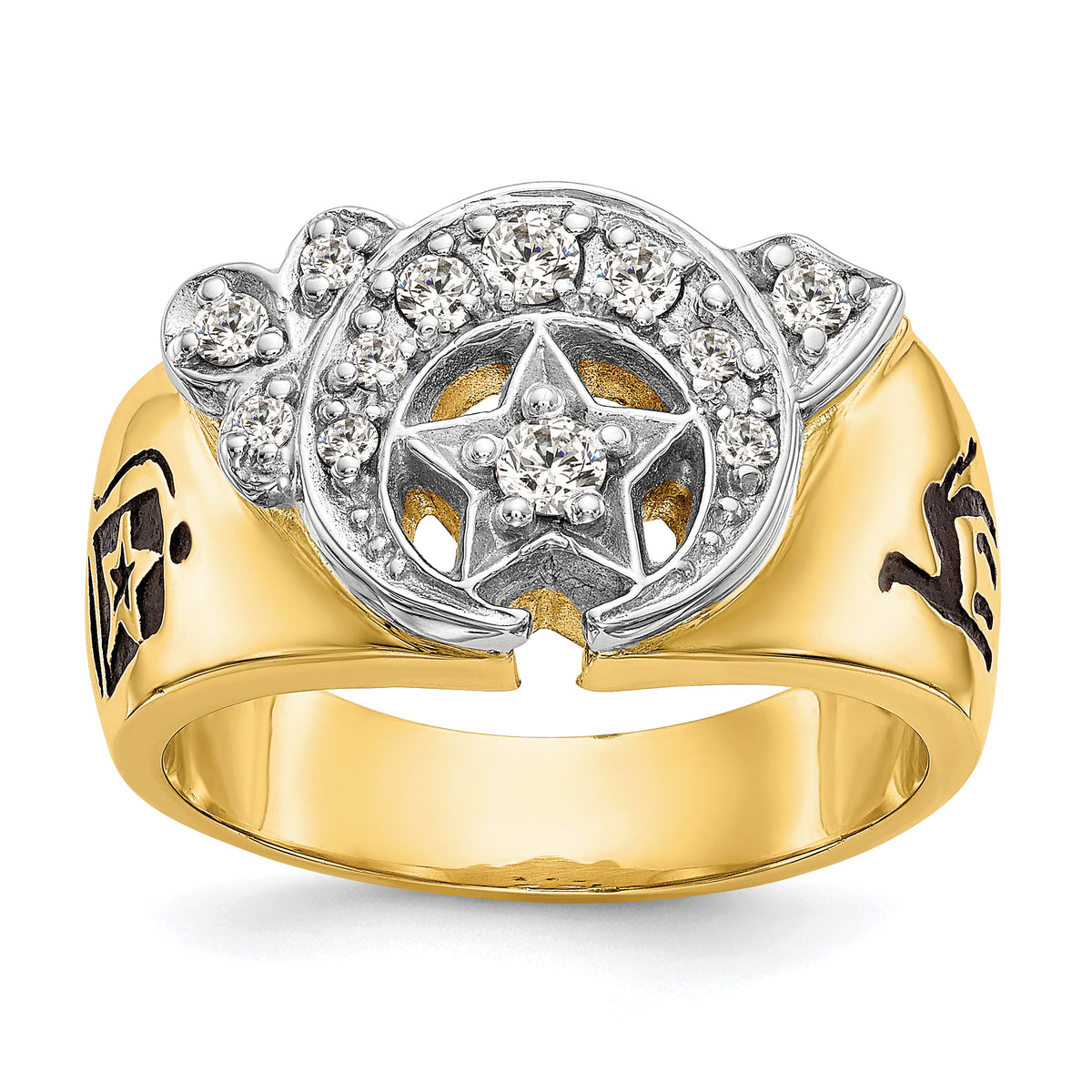 14k Two-tone Men's Polished Diamond Masonic Shriner's Ring