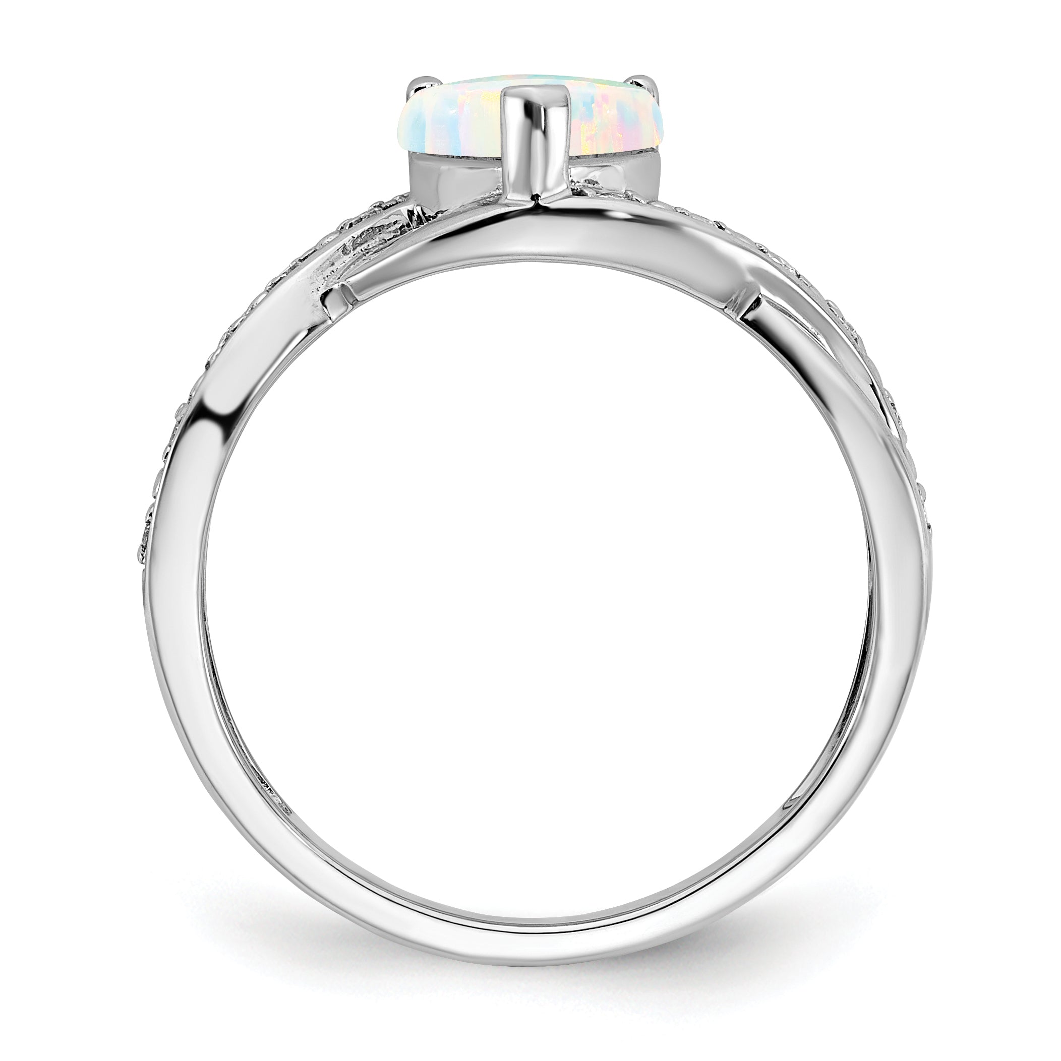 14k White Gold Created Opal and Diamond Heart Ring Secondary image