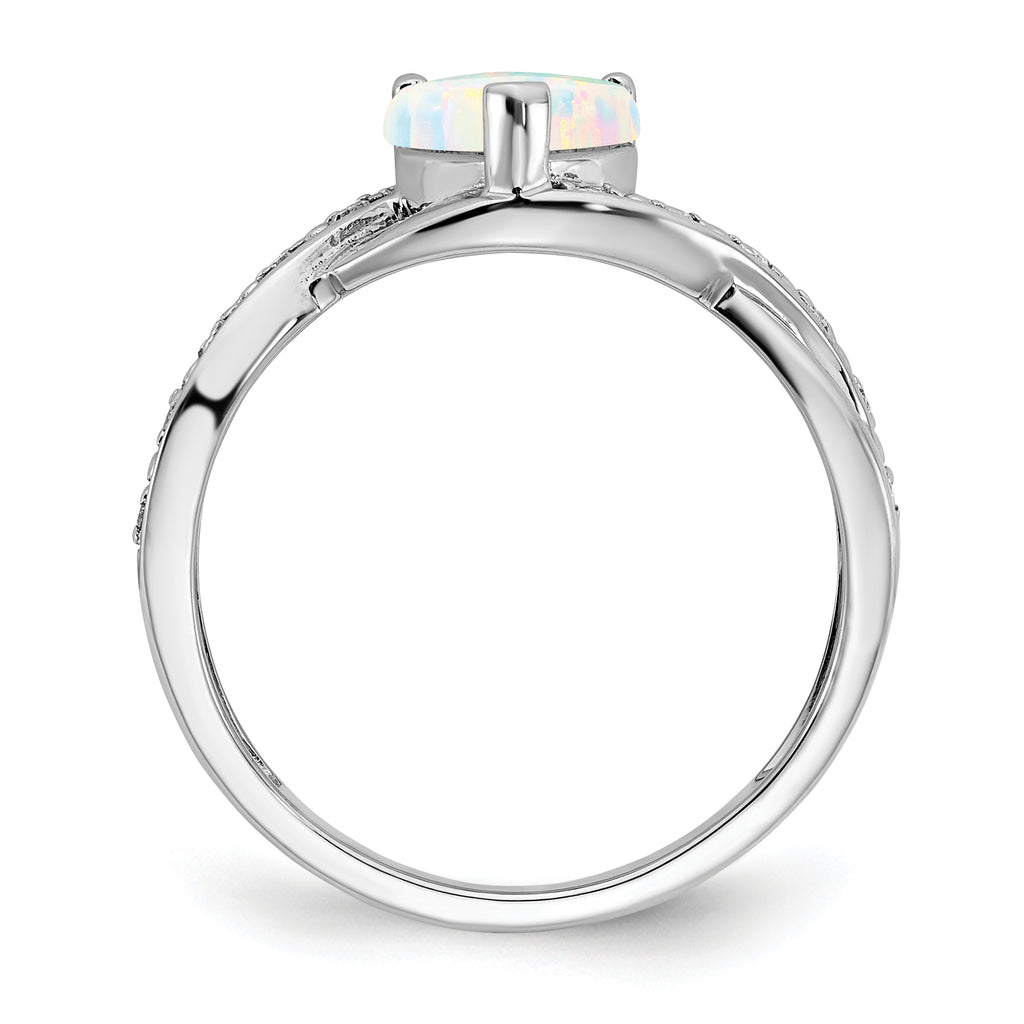  14k White Gold Created Opal and Diamond Heart Ring