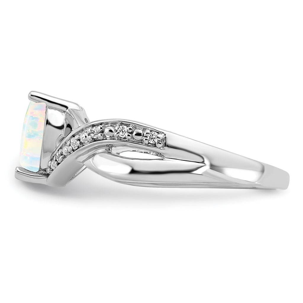  14k White Gold Created Opal and Diamond Heart Ring