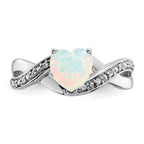  14k White Gold Created Opal and Diamond Heart Ring
