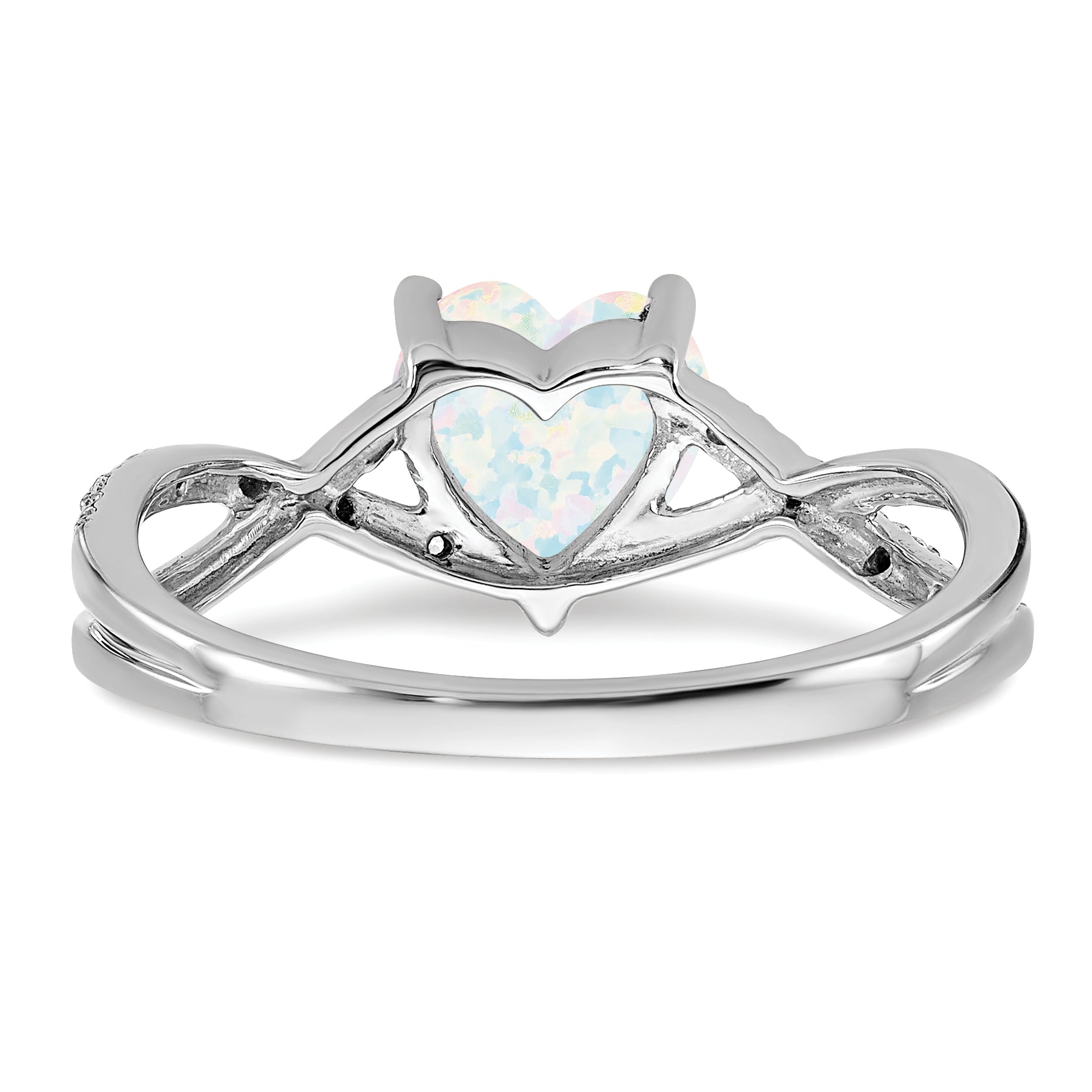  14k White Gold Created Opal and Diamond Heart Ring