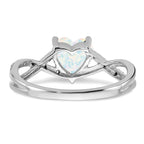  14k White Gold Created Opal and Diamond Heart Ring