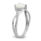  14k White Gold Created Opal and Diamond Heart Ring