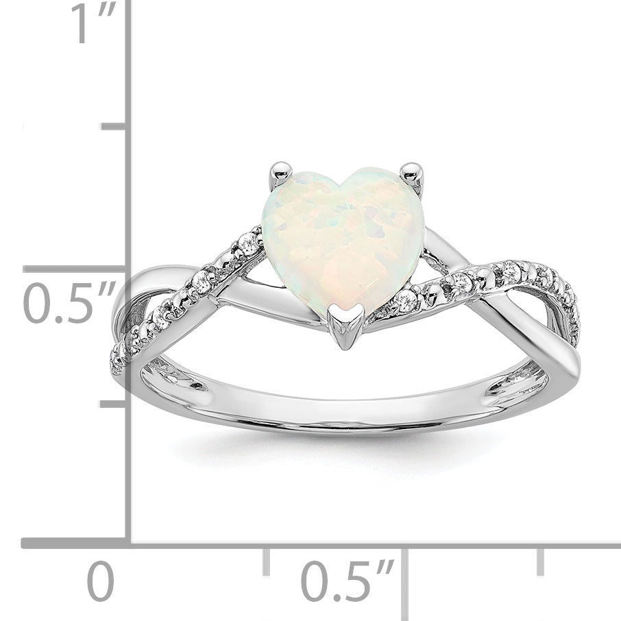 14k White Gold Created Opal and Diamond Heart Ring Secondary image
