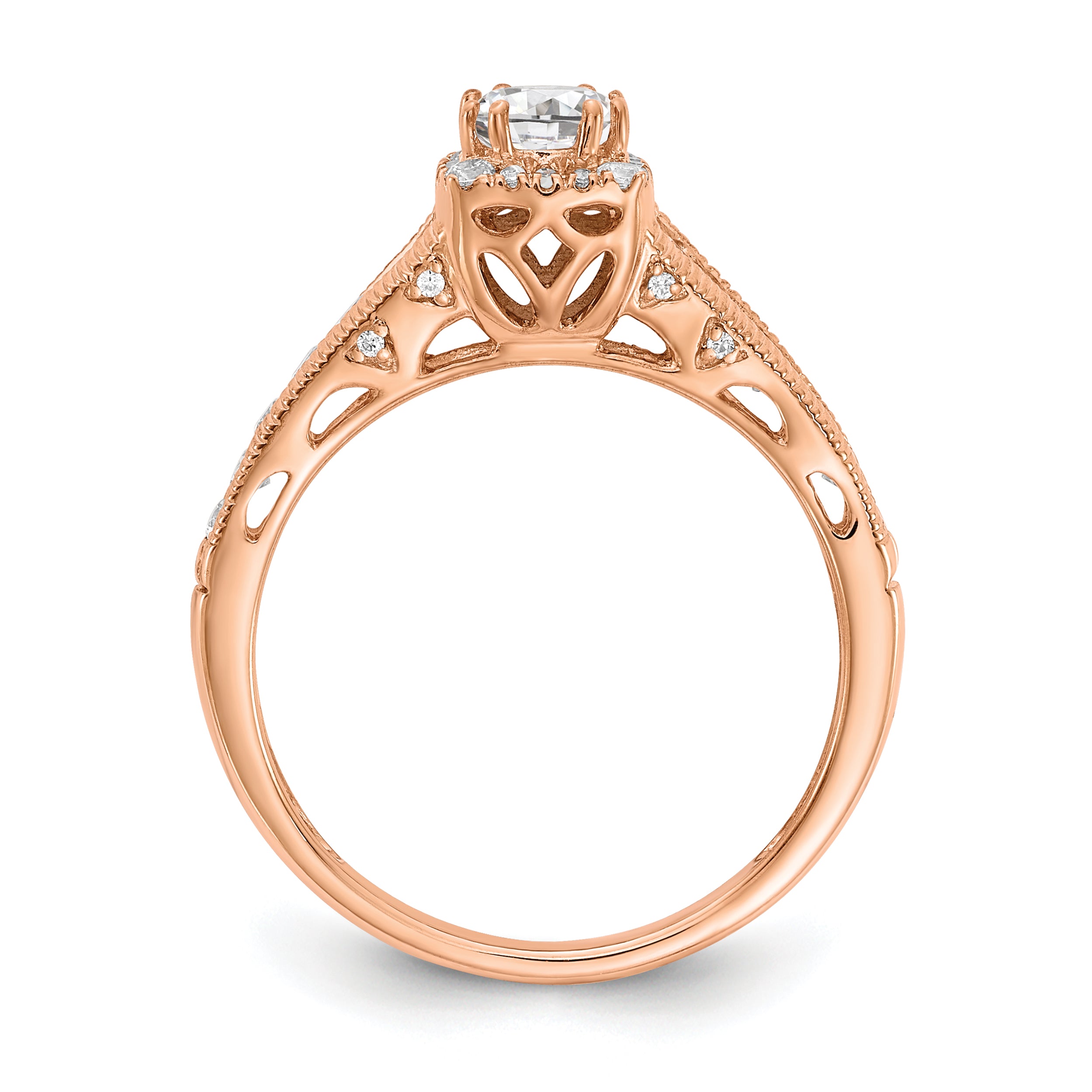 14k Rose Gold 7/8 carat Lab Grown Diamond VS/SI+ G+ Complete Petite Halo Engagement Ring Secondary image
