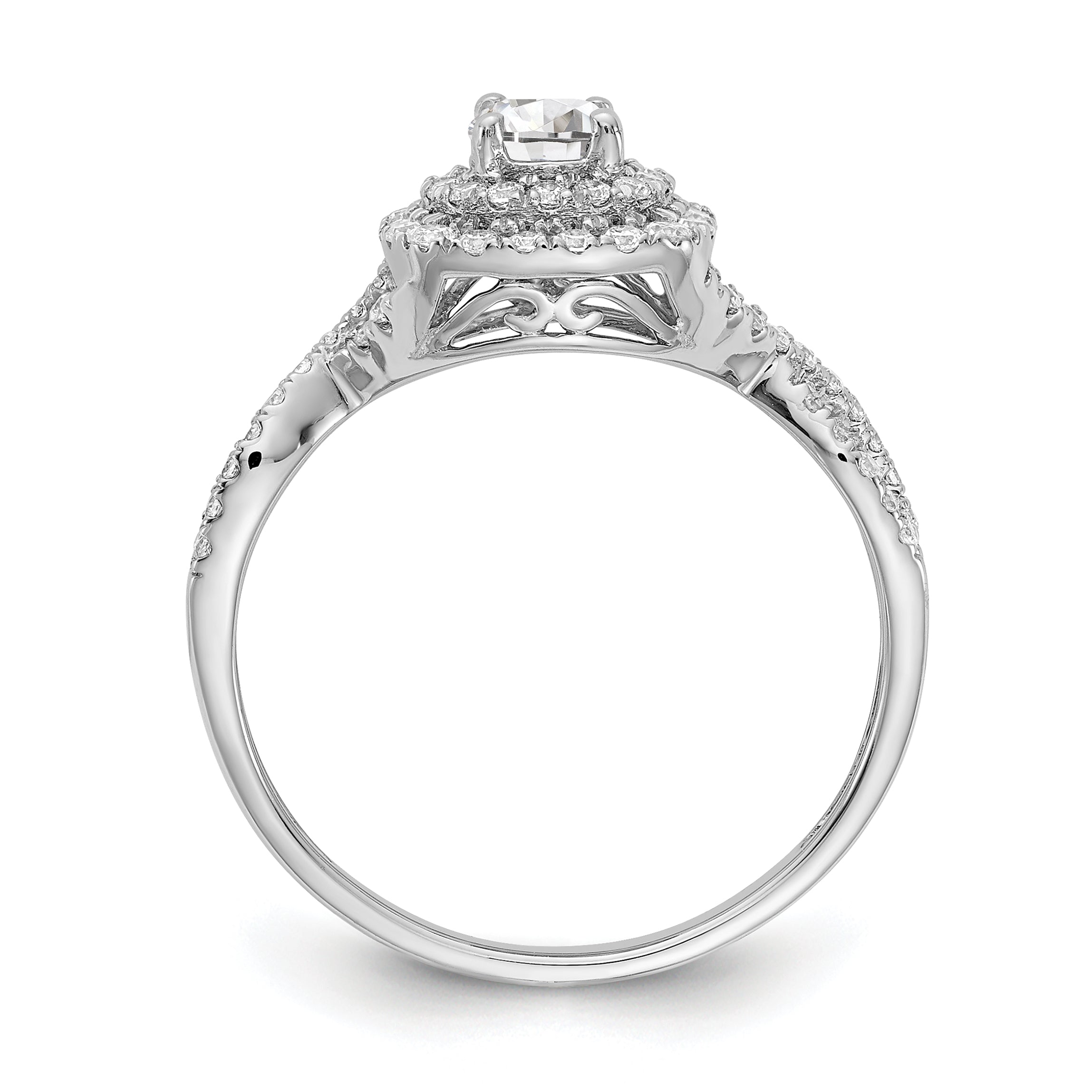14k White Gold 3/4 carat Lab Grown Diamond VS/SI+ G+ Complete Round Double Halo Engagement Ring