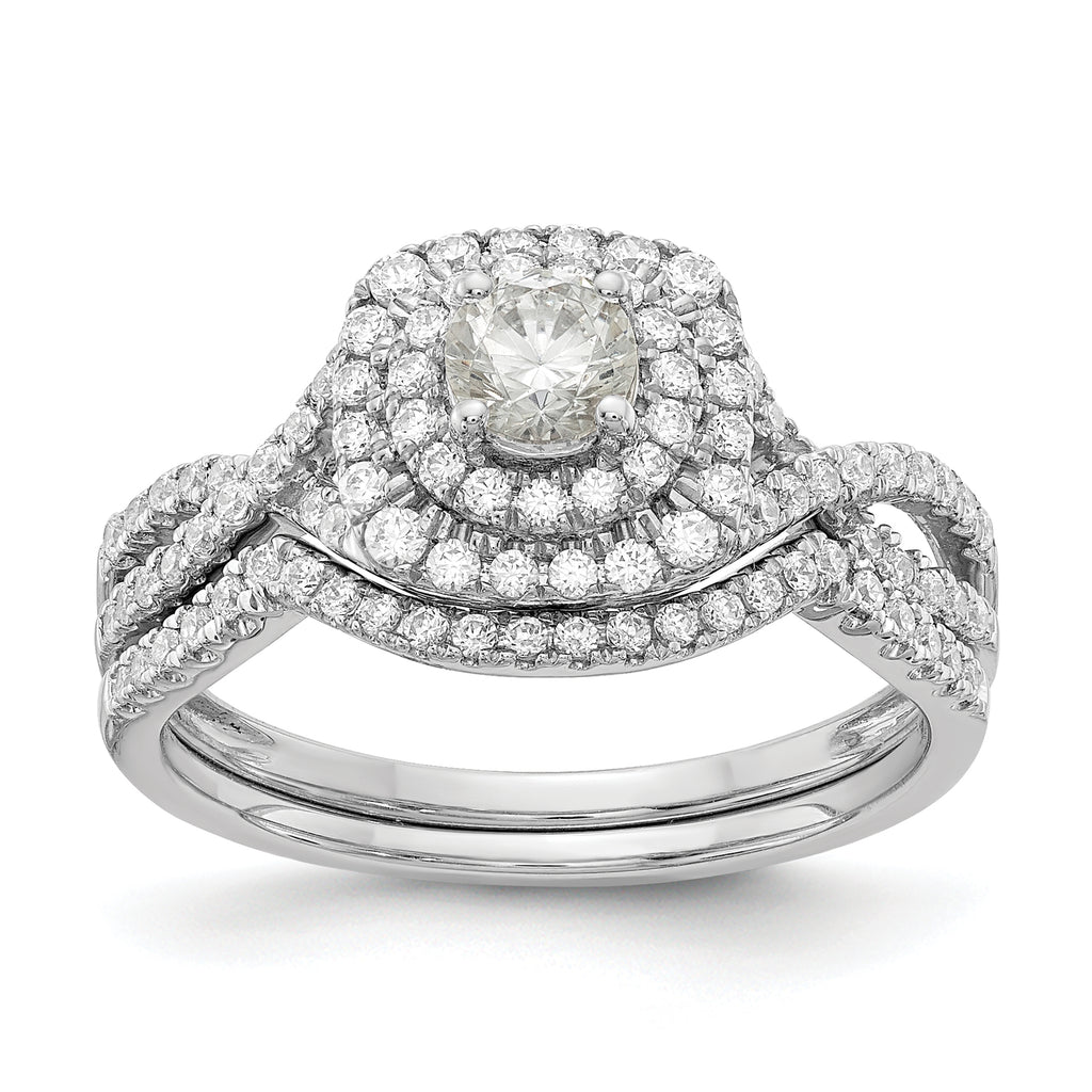 14k White Gold 3/4 carat Lab Grown Diamond VS/SI+ G+ Complete Round Double Halo Engagement Ring